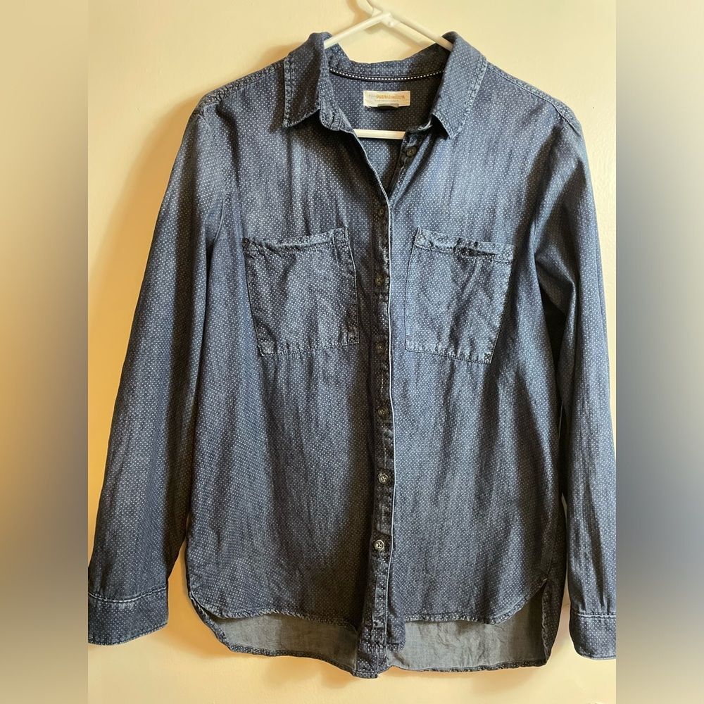 Pilcro & The Letterpress by Anthropologie Denim Swiss Dot Button Down Shirt
